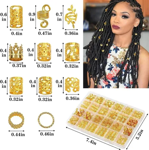 Miniatura 2 de 220 piezas de joyería dorada para el cabello, accesorio de Tuefuzy para el cabello, accesorio para rastas, trenzas de metal dorado, anillos y clips