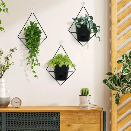 Miniatura 6 de Koalaime 3 juegos de macetas de pared para plantas de interior, macetas colgantes geométricas para plantas de interior, macetas de riego automático
