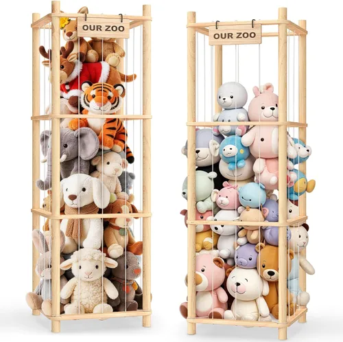 Miniatura 7 de Woodure Almacenamiento y Organizador de Animales de Peluche, Soporte de Juguete de Zoo de Madera Bonito para Habitaciones de Niños Pequeños, Salas