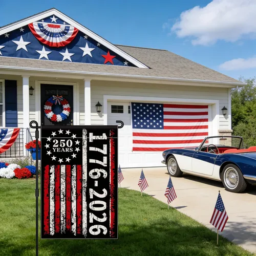 Miniatura 3 de Bandera de jardín con el 250 aniversario de Estados Unidos, bandera del 250 aniversario de Estados Unidos 1776-2026, bandera patriótica