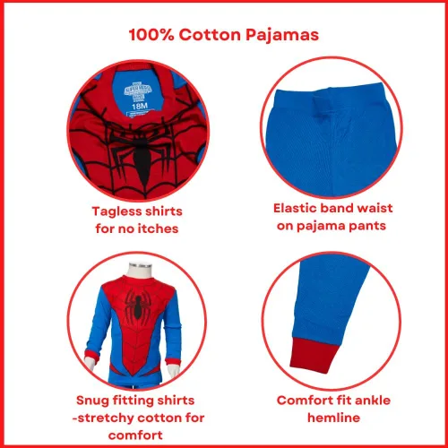 Miniatura 5 de Marvel Juego de pijama de Spiderman, ropa de dormir de 4 piezas para niños pequeños y niños pequeños, tallas 2T a 5T