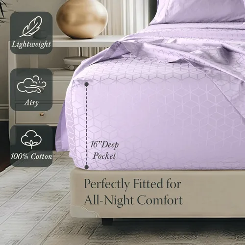 Miniatura 3 de Juego de sábanas de algodón egipcio de tamaño matrimonial de Threadmill Sábanas 100% certificadas de algodón egipcio para cama de tamaño Lila