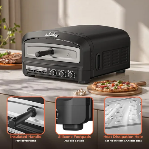 Miniatura 6 de BIG HORN Horno de pizza para interiores, horno eléctrico de pizza de 14 pulgadas con 6 modos, calienta hasta 850 °F, cocina de pizza de diseño
