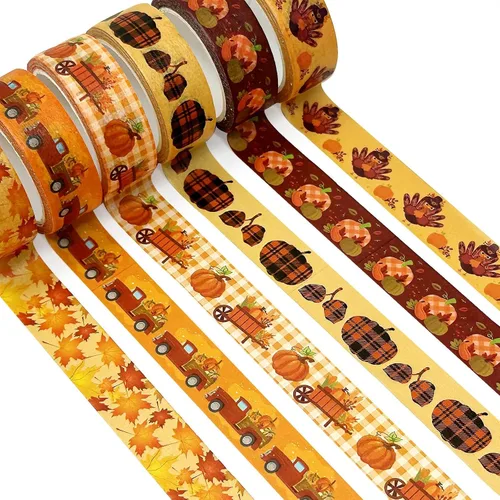 Miniatura 4 de allydrew Cinta decorativa Washi para álbumes de recortes, papelería, diario, fabricación de tarjetas (12 rollos), diversión de calabaza