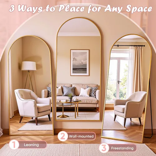 Miniatura 6 de Espejo de longitud completa, espejo arqueado de cuerpo completo de 64 x 21 pulgadas, espejos grandes de pie para dormitorio, baño, sala de estar