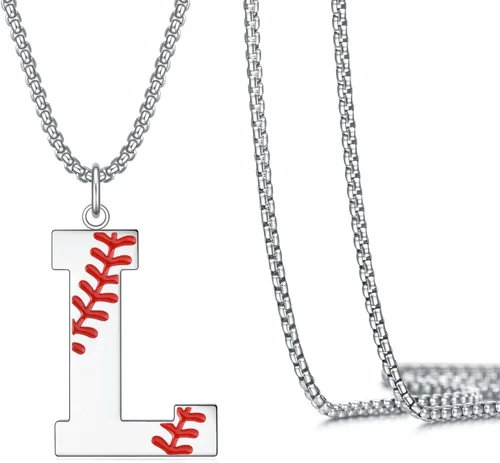 Miniatura 18 de VEEHOO Collar de béisbol para hombres y niños, letra inicial de la A a la Z, joyería de béisbol con colgante de joyería de béisbol para niños
