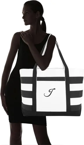 Miniatura 7 de DALIX - Bolsa de playa a rayas para mujer, diseño de rayas, color negro