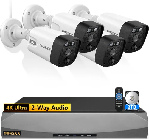 OOSSXX 4K/8.0 Megapíxeles y 130° Ultra Gran Angular Audio Bidireccional PoE Sistema de Cámara de Seguridad para Hogar Exterior Cableado Sistema de