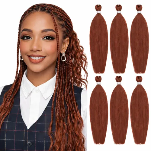 Miniatura 36 de Cabello trenzado preestirado, cabello trenzado degradado de 24 pulgadas, 6 paquetes de ajuste de agua caliente, cabello sintético Yaki profesional