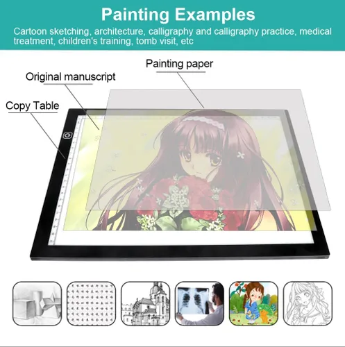 Miniatura 5 de AIAURORA Tablero de copia LED A4, tablero de dibujo de trazado de luz, ultrafino y ajustable USB, almohadilla de trazo LED para dibujo de tatuajes