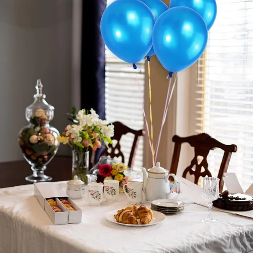 Miniatura 4 de Paquete de 120 globos de color azul perla, globos brillantes de látex azul real de 12 pulgadas para cumpleaños, bodas, baby shower, Halloween.
