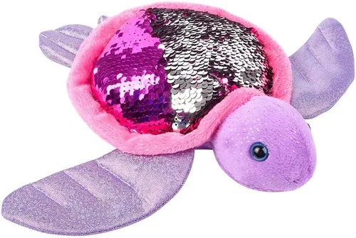 Miniatura 3 de Zugar Land Peluche reversible de tortuga marina con lentejuelas (11 pulgadas), diseño de lentejuelas reversibles, color rosa intenso/plateado