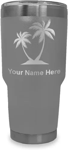 Miniatura 19 de LaserGram Vaso aislado al vacío de 20 onzas, palmeras, grabado personalizado incluido (negro)