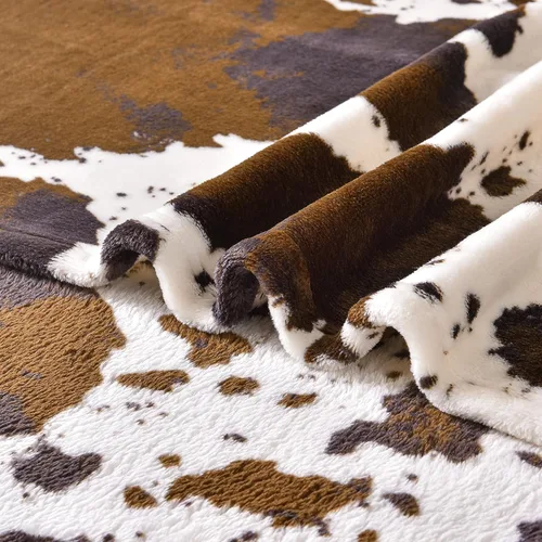 Miniatura 6 de Bnuitland Manta de franela con estampado de vaca marrón (50x70 pulgadas) con bolsa de almacenamiento, manta decorativa de doble cara súper suave
