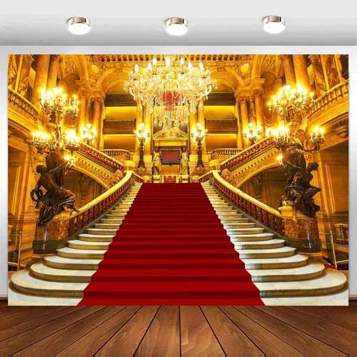 Sensfun Telón de fondo rojo de palacio para fotografía, castillo dorado real, magnífico fondo europeo de fiesta, fondo de vinilo rojo para escenario