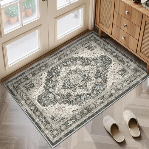 Miniatura 11 de Roxstand Alfombras de 2,44 x 3,05 m para sala de estar, alfombra vintage lavable con respaldo antideslizante, alfombra grande resistente a manchas
