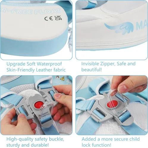 Miniatura 3 de Mambobaby Flotador con Cola para Bebé con Toldo, Flotador de Piscina Infantil, Entrenador de Natación para Bebés, Flotador de Agua sin Aire, Ángel
