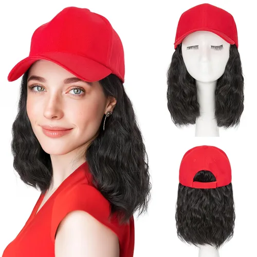 Miniatura 37 de SEGO Gorra de béisbol con extensiones de cabello para mujer, resistente al calor, sintético, 6 pulgadas, ajustable, corta, recta, peluca de repuesto