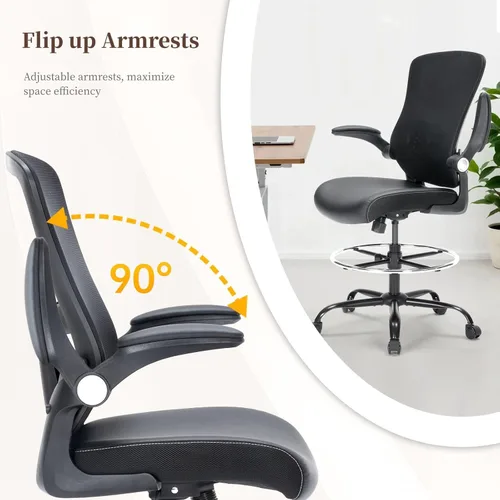 Miniatura 5 de Silla de dibujo, silla de oficina alta con asiento de piel sintética, silla de escritorio ergonómica de pie con soporte lumbar, silla de oficina