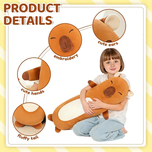 Miniatura 4 de Tianmihou - Almohada de peluche larga de 36 pulgadas con capybara, juguete grande, capybaras de peluche kawaii, peluches suaves gigantes
