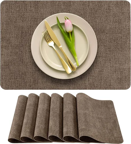 Miniatura 18 de More Décor - Juego de 6 manteles individuales de piel sintética para mesa de comedor, impermeables, lavables, resistentes a las manchas y al calor