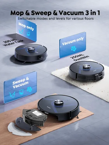 Miniatura 5 de Vyzzle Robot aspiradora y trapeador, aspiradora robótica 4 en 1 con base de vaciado automático, robot de aspiradora de 8000 Pa con navegación LiDAR