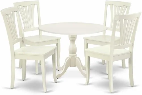 Miniatura 10 de East West Furniture El juego de habitación Dublin de 3 piezas contiene una mesa de comedor redonda con gotas y 2 sillas de asiento de madera, 42 x