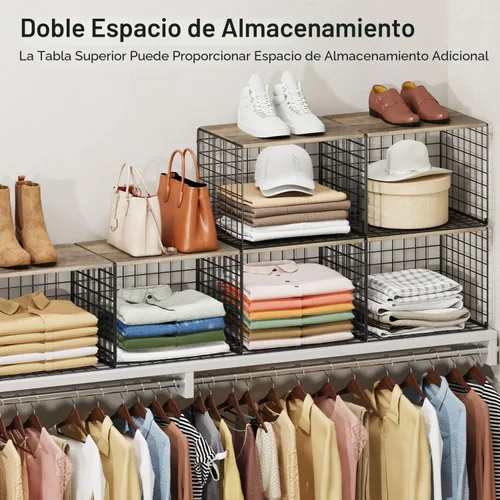Miniatura 4 de Organizadores de armario ampliados y elevados y estantes de almacenamiento con tablero superior, juego de 3 estantes apilables para armario, cesta