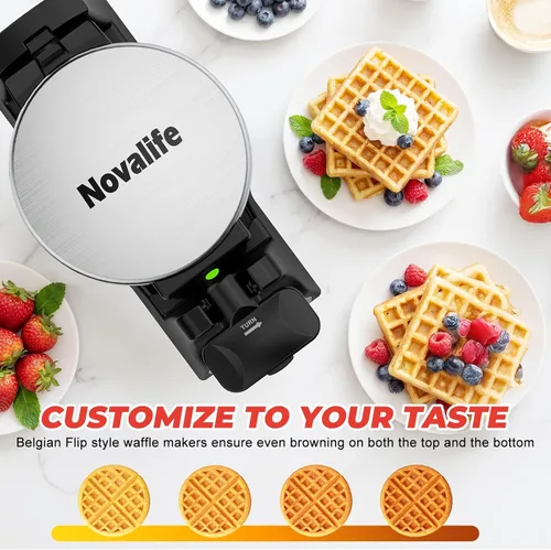 Miniatura 5 de Waffle Maker, 1400W Belgian Waffle Maker, Double Waffle Iron 180° Flip, 8 Slices, Rotating & Nonstick Plates, Removable Drip Tray Easy to Clean