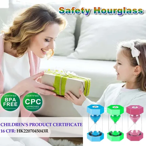 Miniatura 8 de SuLiao Temporizadores de arena 1m/2m/3m/5m/10 minutos, temporizador de arena de reloj de arena de plástico para niños, reloj de arena grande