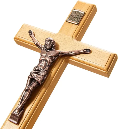 Miniatura 9 de ACHIBANG Crucifijo católico de madera de 10 pulgadas con medalla de Jesús y San Benito, decoración religiosa de madera natural para sala de oración