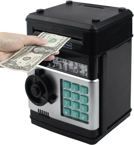 Alcancía electrónica para niños con protección por contraseña, diseño de mini cajero automático, caja fuerte con rodillo automático de monedas,
