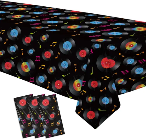 Mantel para decoración de fiesta de discos, 3 piezas desechables con temática retro de los años 50, suministros de fiesta de música rock de los años