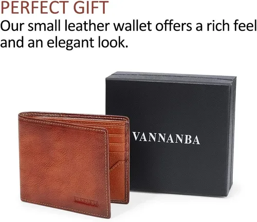 Miniatura 7 de VANNANBA Cartera de cuero de grano completo de gran capacidad con 2 ventanas para identificación, 11 ranuras para tarjetas, 2 bolsillos