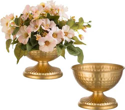 Sziqiqi Jarrón Urna Dorado para Flores - Centros de Mesa de Decoración de Boda Juego de 2 Jarrones de Metal Vintage para Flores Artificiales Pequeño