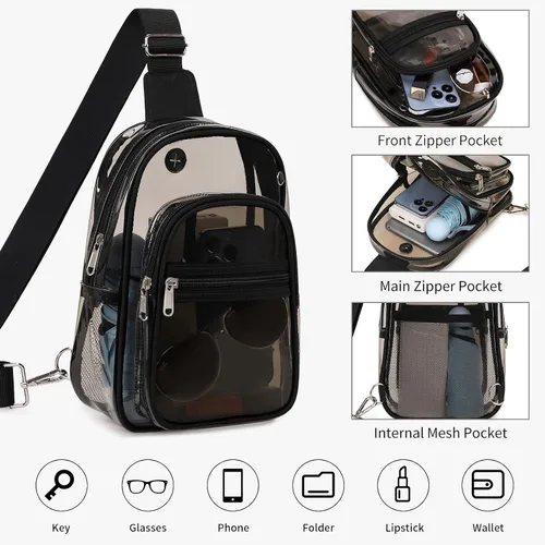 Miniatura 4 de MOONBABY Bolsa transparente para eventos en estadios, mochila transparente para mujer, impermeable, de poliuretano termoplástico, riñonera cruzada