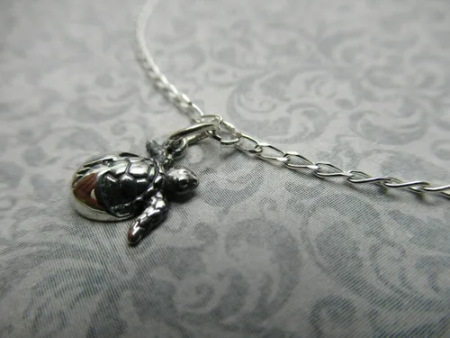 Miniatura 3 de Pulsera de tobillo de plata de ley 925 con diseño de tortuga de mar y océano