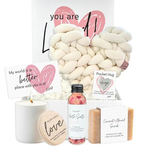 Boxzie Juego de caja de regalo con texto en inglés «You are Loved para mujer», regalos únicos con texto en inglés «I Love You» para ella, paquete de