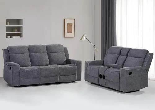 Miniatura 11 de Betsy Furniture Juego de sofá reclinable manual de microfibra suave, sofá con mesa desplegable, dos sillones reclinables, gris carbón 9111