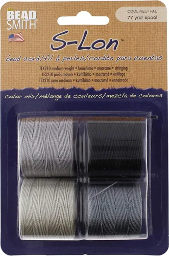 Miniatura 2 de The Beadsmith S-Lon Cordón para Cuentas – Cordón de Nylon Torcido de 0.5 mm para Ensartar, Paquete de 4, Mezcla de Neutrales Fríos, TEX210, 77