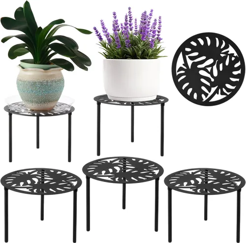 Paquete de 5 soportes de metal resistente de 12 pulgadas para macetas grandes para interiores y exteriores, soporte para macetas de hierro a prueba
