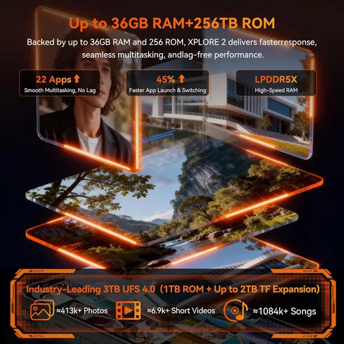 Miniatura 6 de Blackview XPLORE 2 Gemini AI 5G - Teléfono resistente con proyector, Dimensity 8300 Android 15 6.73" 3.2K AMOLED 20000mAh/120W 36GB+256GB T-Mobile
