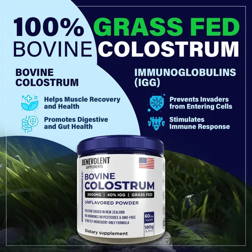 Miniatura 7 de Suplemento en polvo de calostro bovino (3000 mg + 40% IgG + sin rellenos) apoya la salud intestinal y digestiva, recuperación muscular