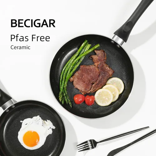 Miniatura 3 de BECIGAR Juego de 8 piezas de ollas y sartenes de cerámica negra, juego de sartenes de cocina, juego de ollas de cocina, juego de sartenes