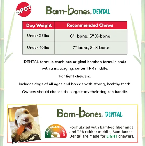 Miniatura 2 de SPOT Bam-Bones - Hueso dental – Hecho con fibra de bambú y un centro de goma masajeadora, masticable duradero para perros masticadores ligeros