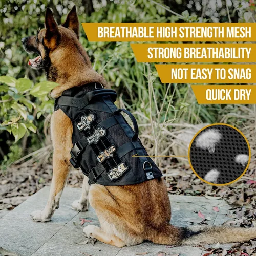 Miniatura 7 de OneTigris Arnés para perro sin tirón para perro pequeño, diseño de malla transpirable, chalecos militares Molle con asas para perros de servicio