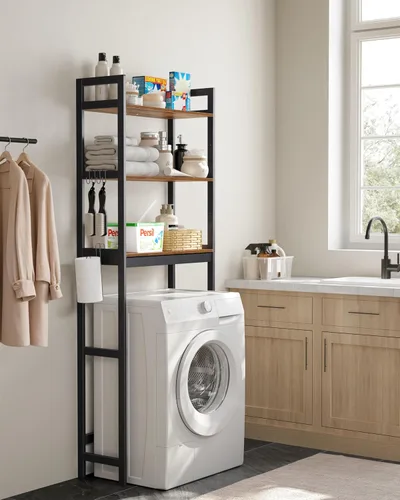 Miniatura 2 de SONGMICS Almacenamiento sobre el inodoro, organizador de baño de 3 niveles sobre el inodoro con estantes ajustables, ganchos, bambú, estantes