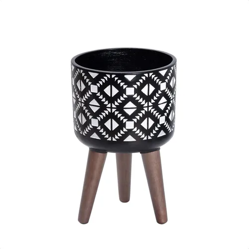 Miniatura 20 de D'vine Dev Maceta de 12 pulgadas con soporte, maceta alta de mediados de siglo con patas para plantas de interior, bronce/negro, 88-G-C-6