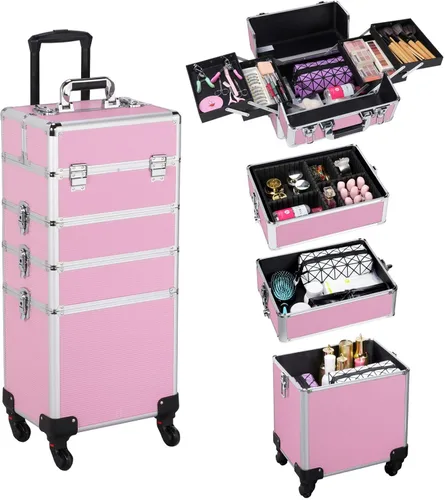 Miniatura 2 de Topeakmart Estuche de maquillaje profesional 4 en 1, estuche de aluminio grande para cosméticos, estuche de maquillaje Tavel, organizador de belleza