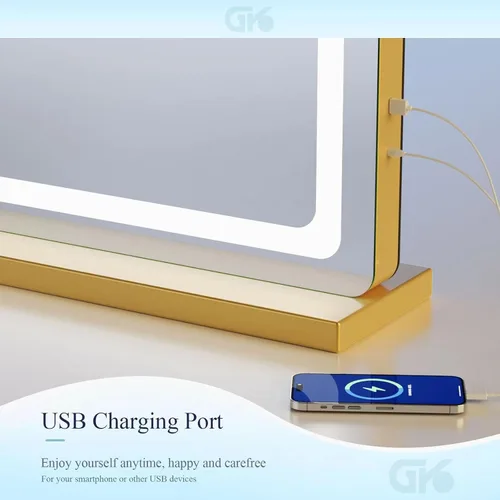 Miniatura 3 de Gvnkvn Espejo de tocador de maquillaje con puerto de carga USB de 19 pulgadas de largo x 24 pulgadas de ancho, espejo de maquillaje LED, espejo